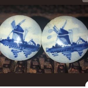 SOLD Vtg Holland Dutch Windmill Porcelain Earrings